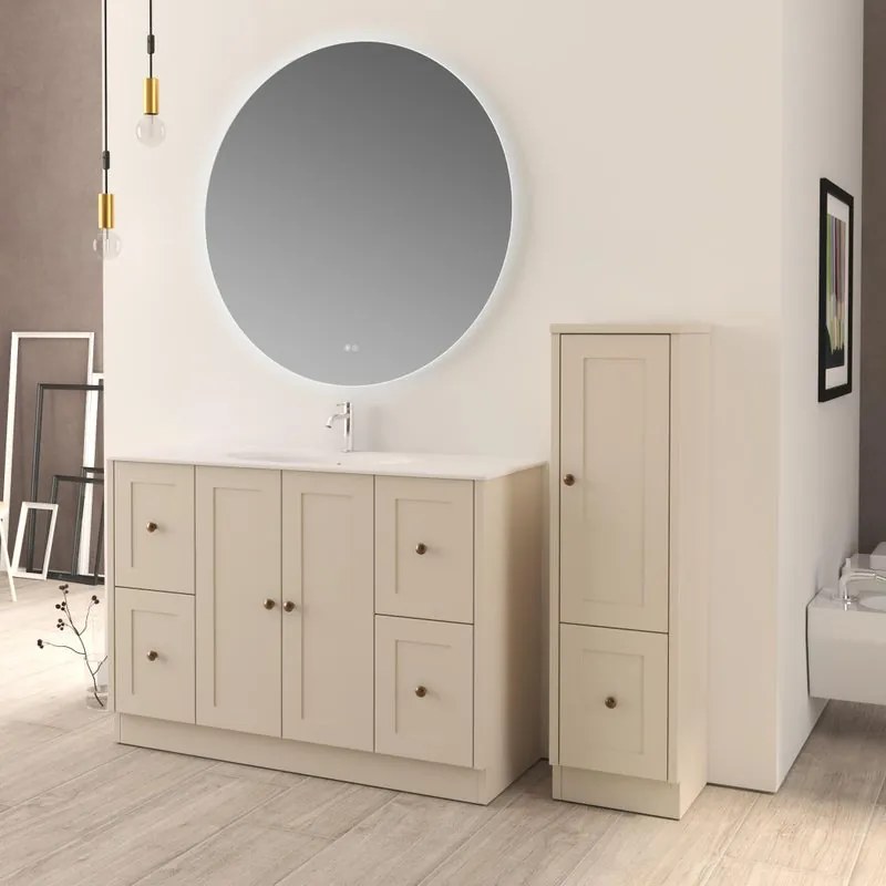 Mobile bagno da terra con lavabo HAMPTON L 120 x H 86 x P 46 cm cotone, bianco lucido, bronzo in mdf effetto legno per vasca centrale