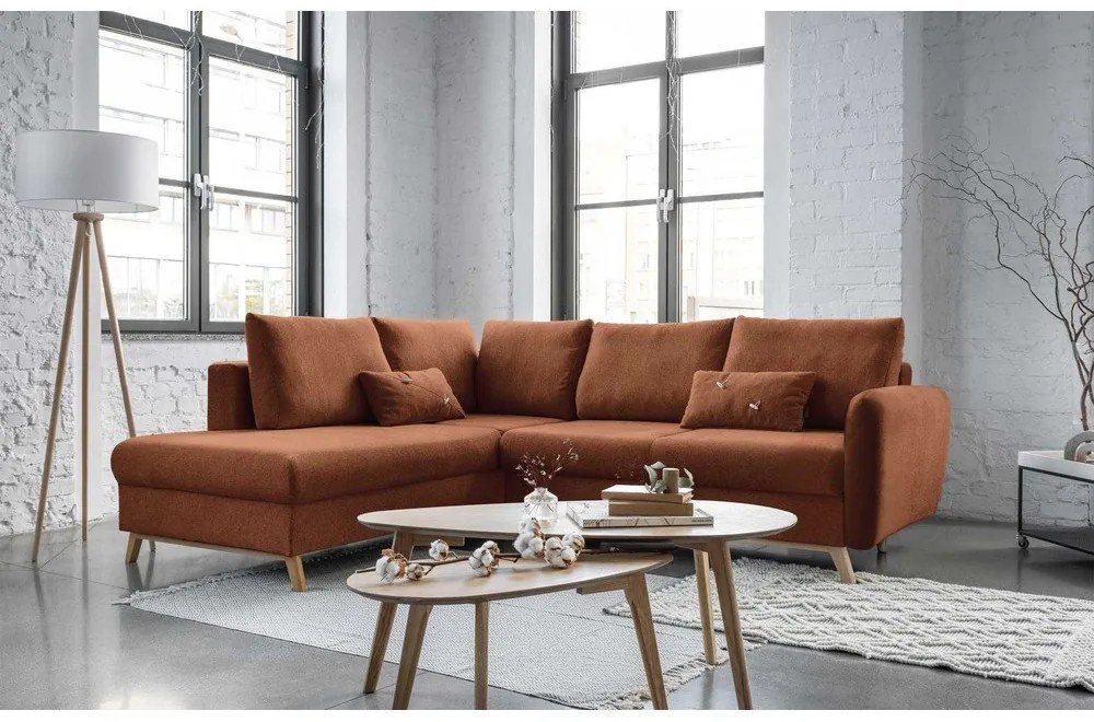 Divano letto angolare arancio mattone L, angolo sinistro Scandic Lagom - Miuform