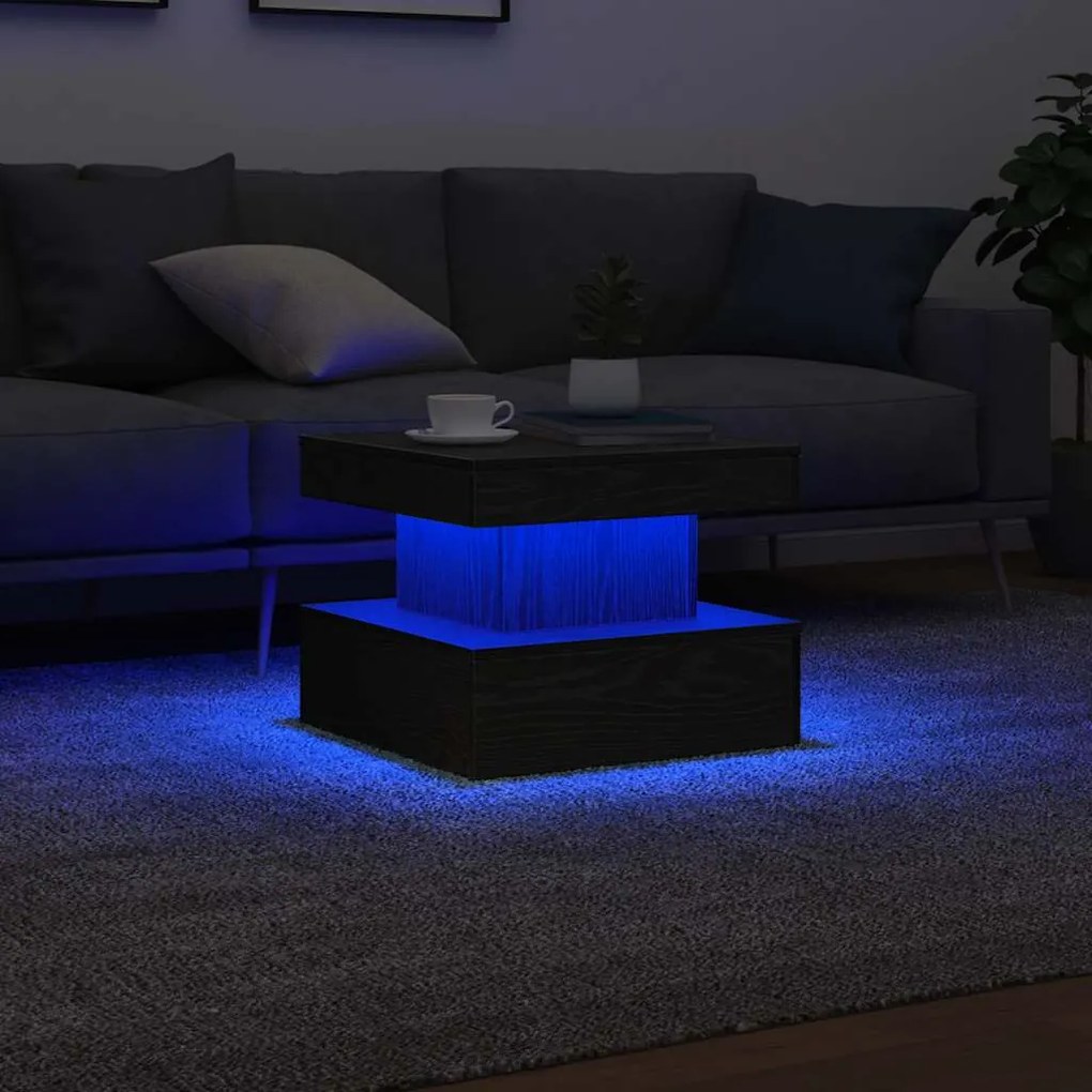 Tavolino Da Salotto Con Luci Led Rovere Nero 50x50x40 Cm /