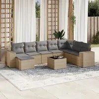 Set Divano da Giardino 9 pz con Cuscini Beige in Polyrattan 3255306