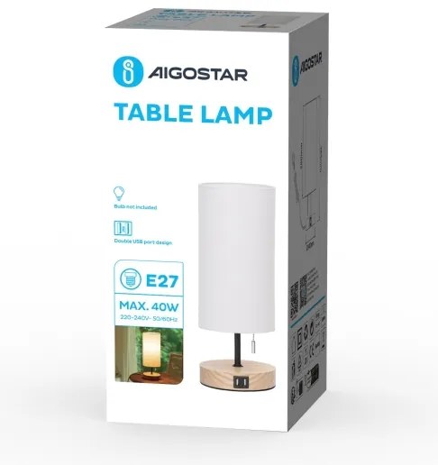 Aigostar - Lampada da tavolo con porta USB 1xE27/40W/230V beige