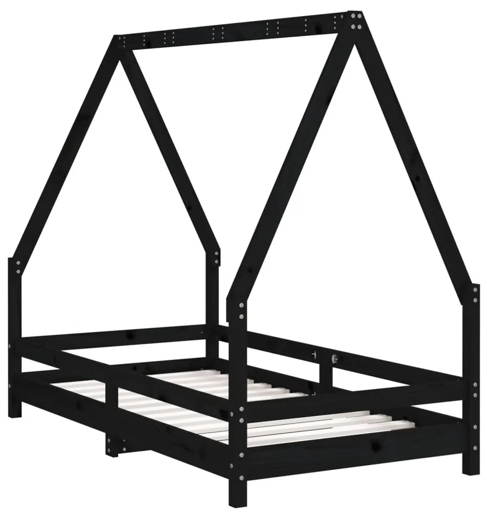 Giroletto per bambini nero 80x160 cm in legno massello di pino