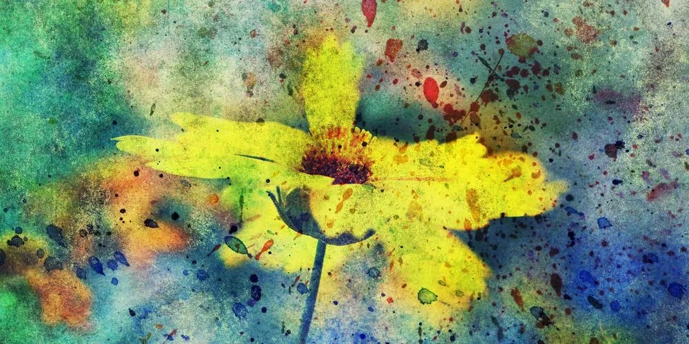 Stampa su tela – Fiore giallo con tocco vintage