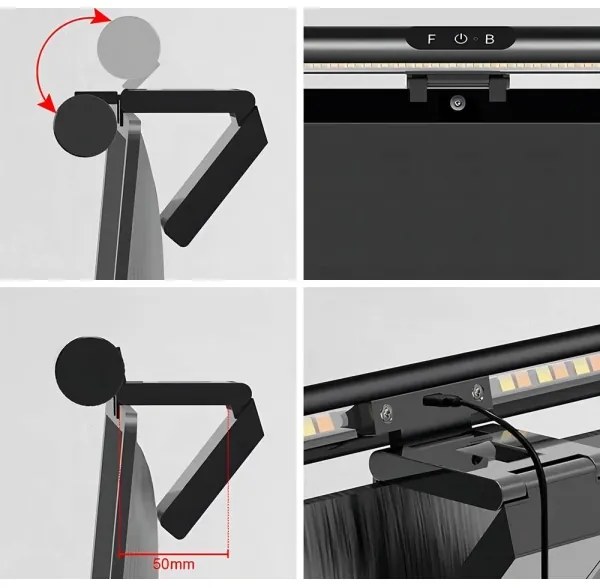 Illuminazione touch dimmerabile LED per monitor 42 cm 5W 5V 3000-6000K nera
