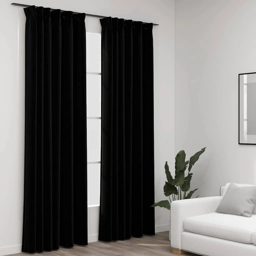Tende Oscuranti Con Ganci Effetto Lino 2 Pz Nere 140x225 Cm /