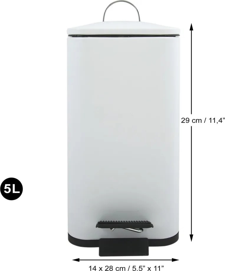 Cestino per la spazzatura bianco opaco in acciaio con pedale 5 l Erik – Spirella