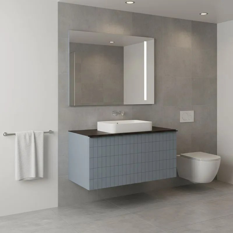 Mobile da bagno sospeso sotto lavabo Pixel grid 1 cassetto L 80 x H 40 x P 45.5 cm blu indaco e maniglia alluminio nero opaco