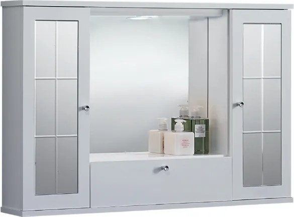 Specchiera mobile contenitore da bagno MERCURIO 90 bianco lucido a 2 ante con specchi e luce LED