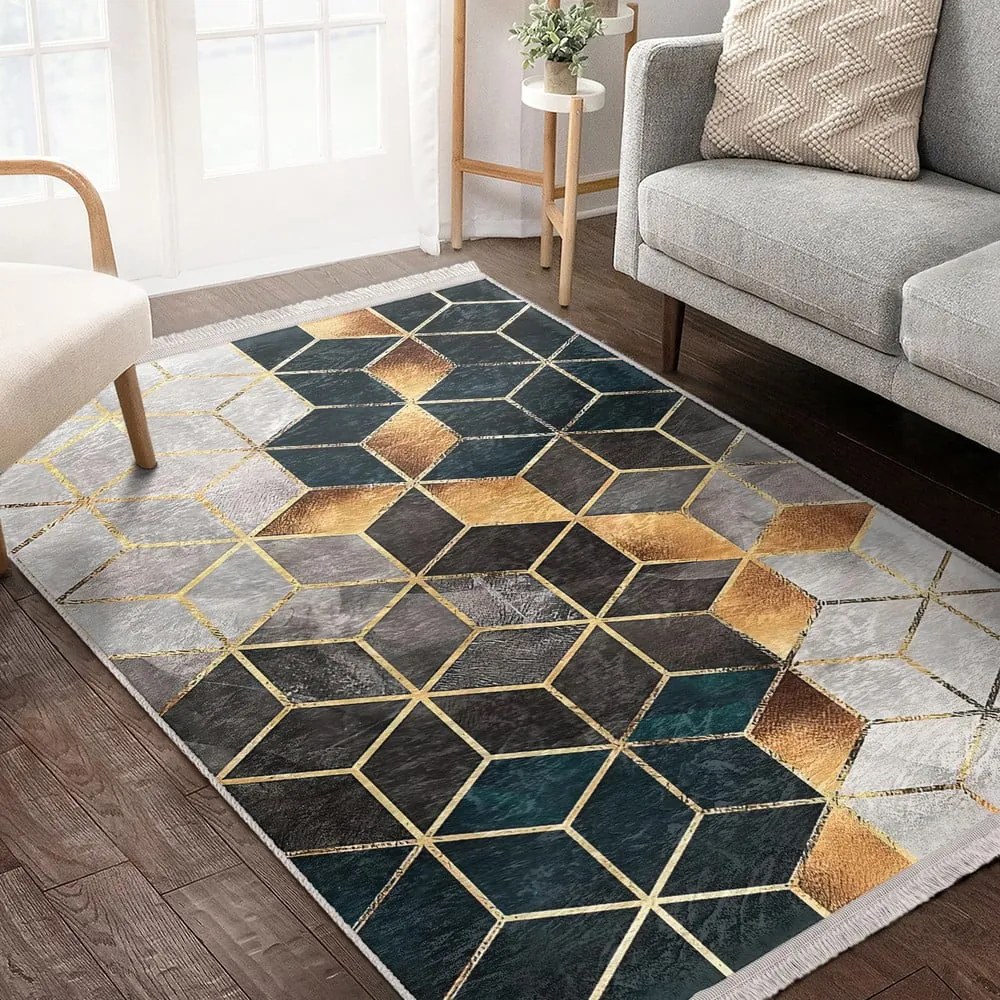 Tappeto lavabile bianco-petrol 120x180 cm Optic - Mila Home