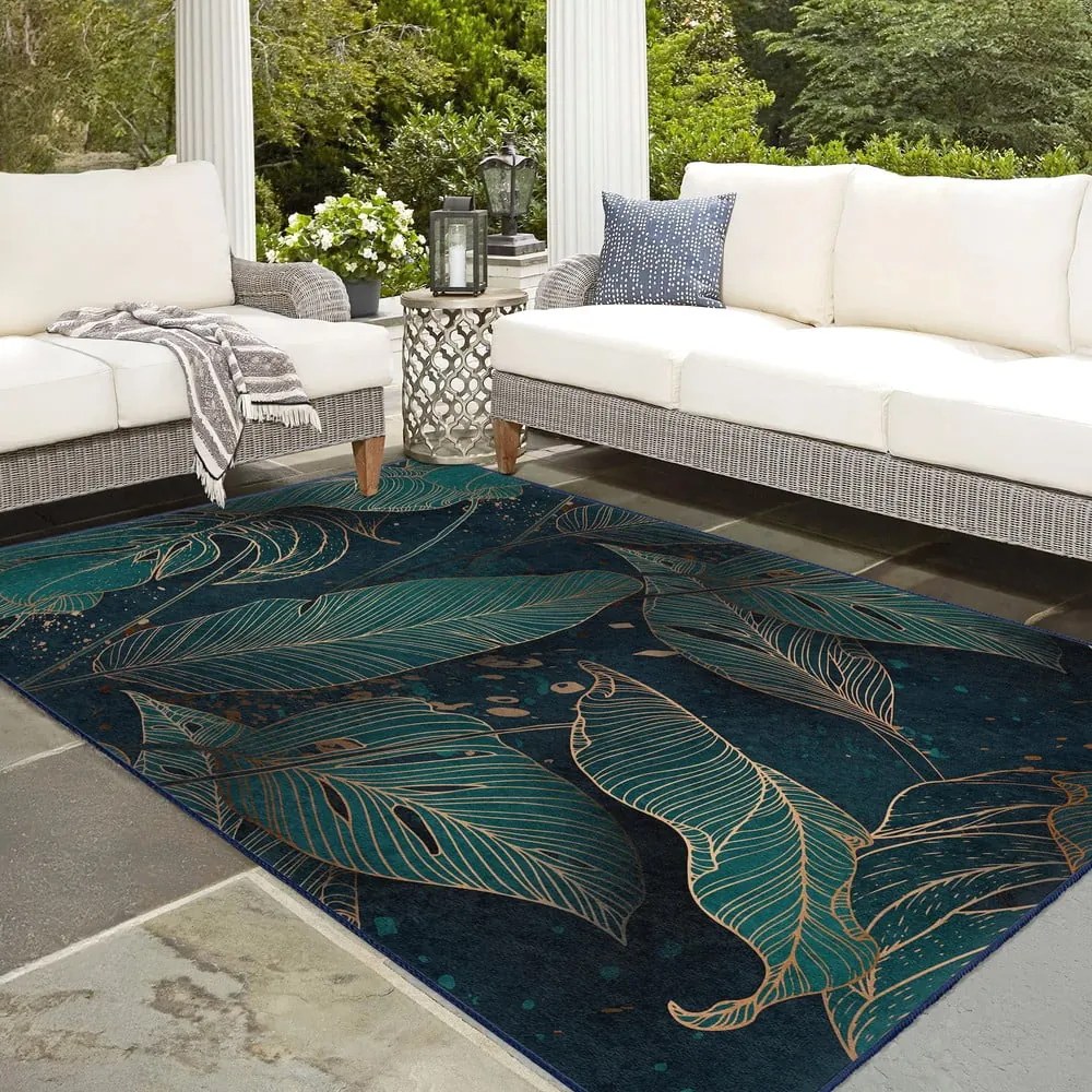 Tappeto color petrolio lavabile 80x150 cm Midnight Jungle – Mila Home