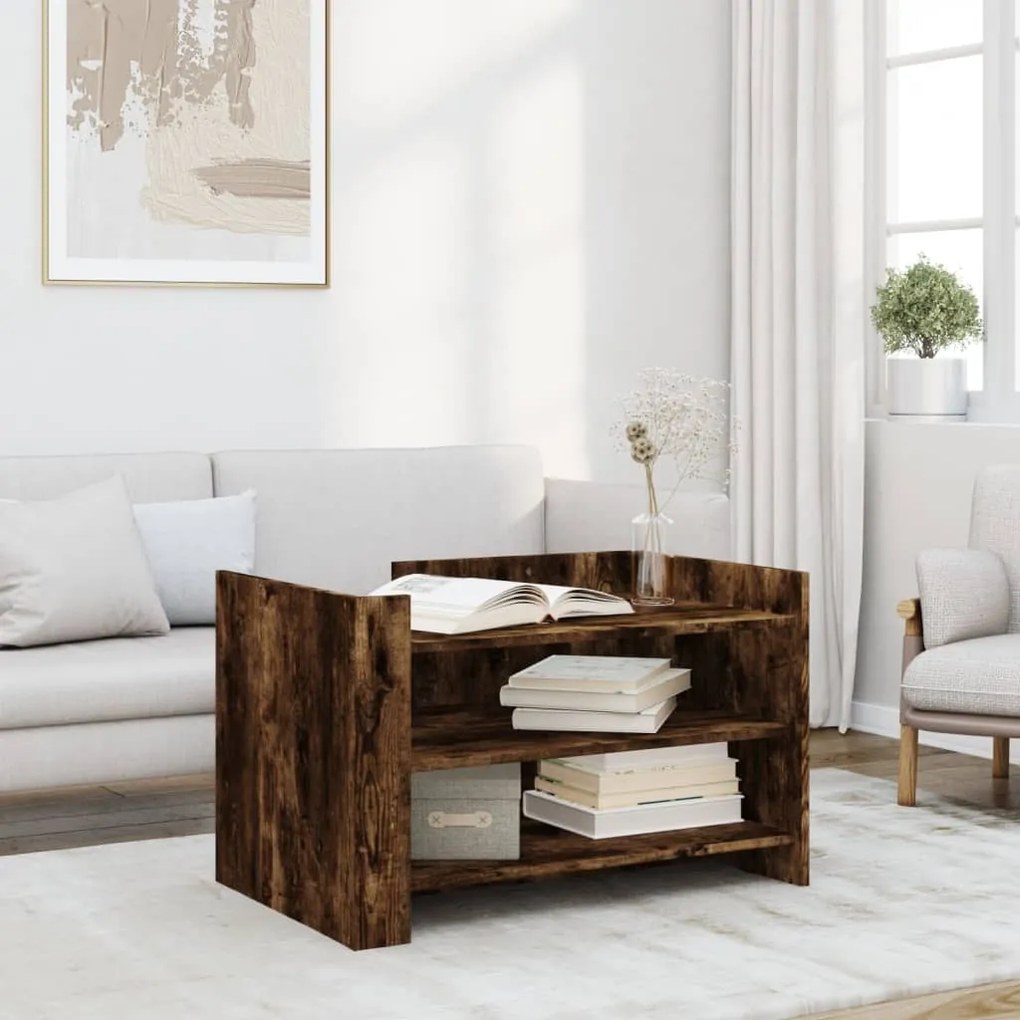 Tavolino Da Salotto Rovere Fumo 80x50x50cm İn Legno Multistrato /