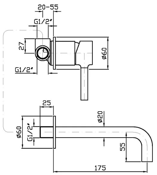 Parti Esterne Miscelatore Lavabo con bocca 175 mm senza parte Incasso cromo Pan Zp6030 Zucchetti