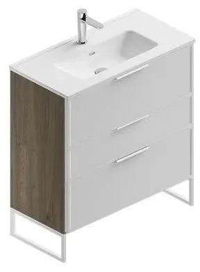 Mobile sottolavabo e lavabo Quadra cotto/bianco in mdf L 80 x H 93 x P 39 cm 3 cassetti