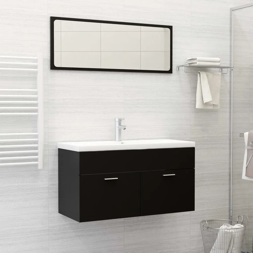 Set Mobili Da Bagno Nero İn Legno Multistrato /