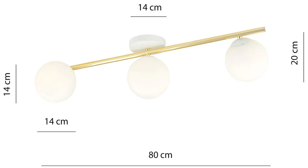 Plafoniera Contemporanea 3 Luci Eracle In Acciaio Oro E Sfere Vetro Bianco