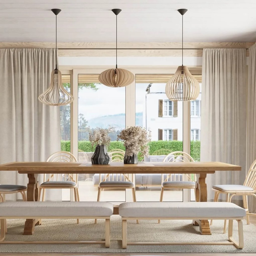 Lampada a Sospensione E27 in Legno Naturale APRILLA