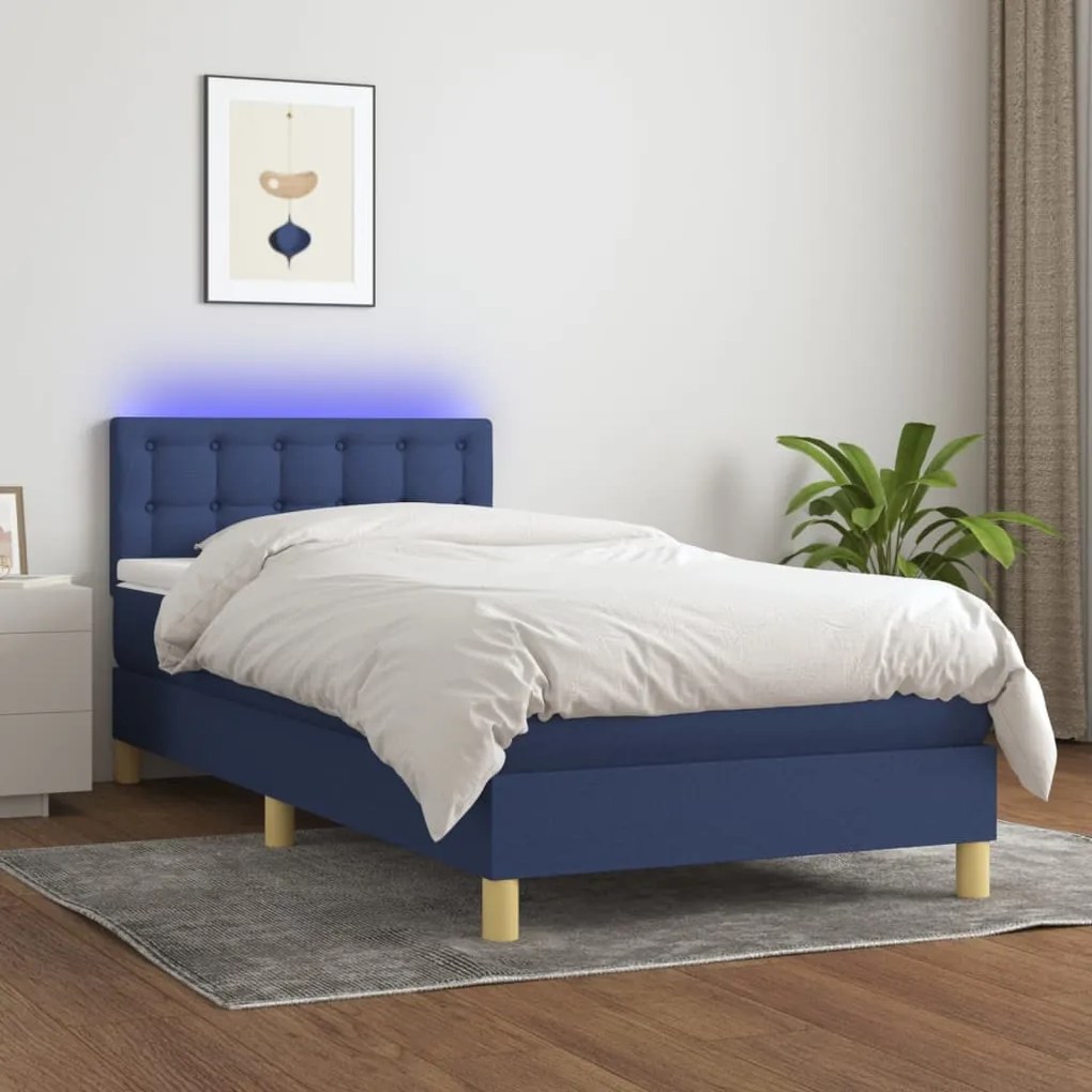 Letto A Molle Con Materasso E Led Blu 90x200 Cm İn Tessuto /