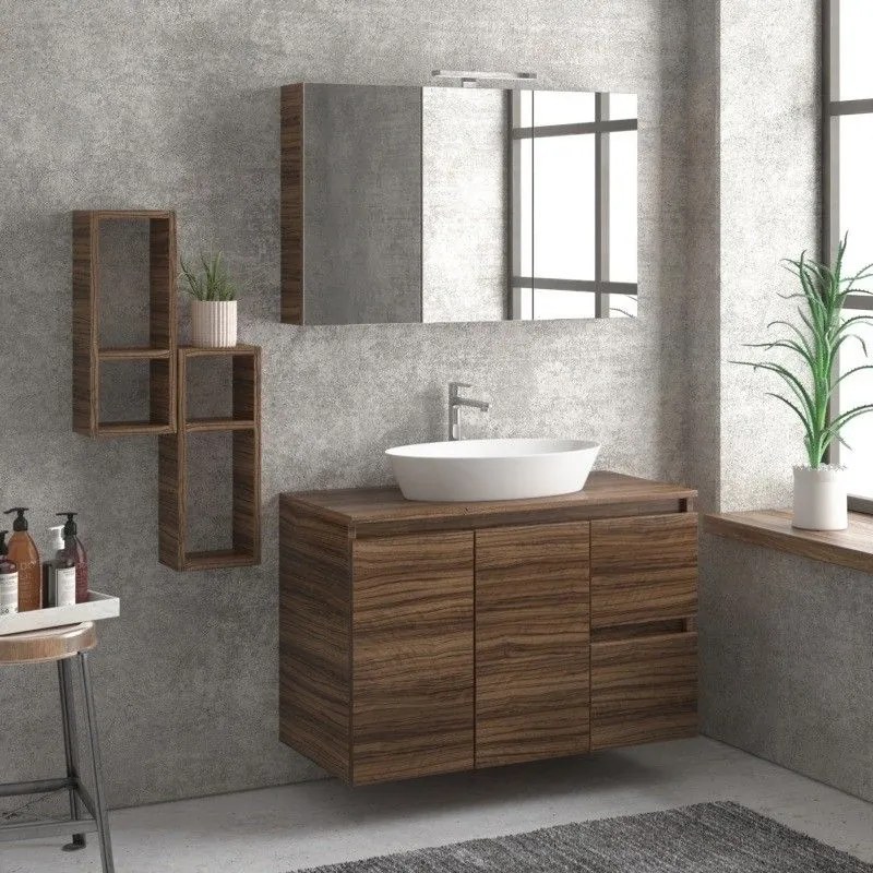 Kamalu - mobile bagno 100cm sospeso con due cassetti e due ante tod-100ps