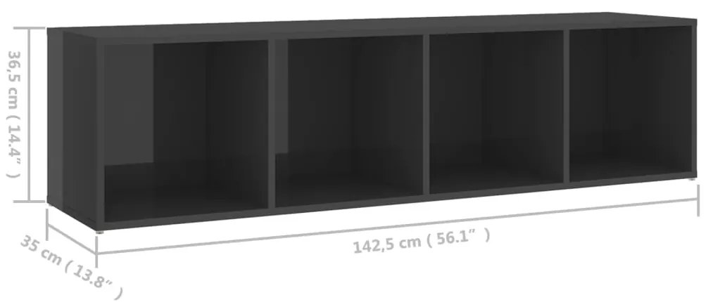 Mobile Porta TV Grigio Lucido 142,5x35x36,5cm Legno Multistrato