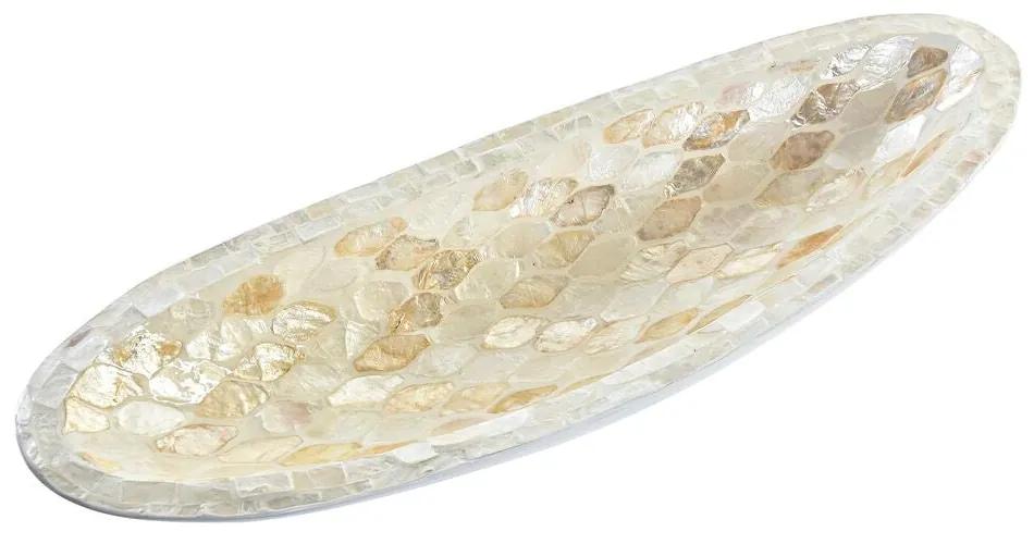 Centrotavola DKD Home Decor Mosaico Bianco Madreperla Resina Marrone Chiaro (50 x 16 x 8 cm)
