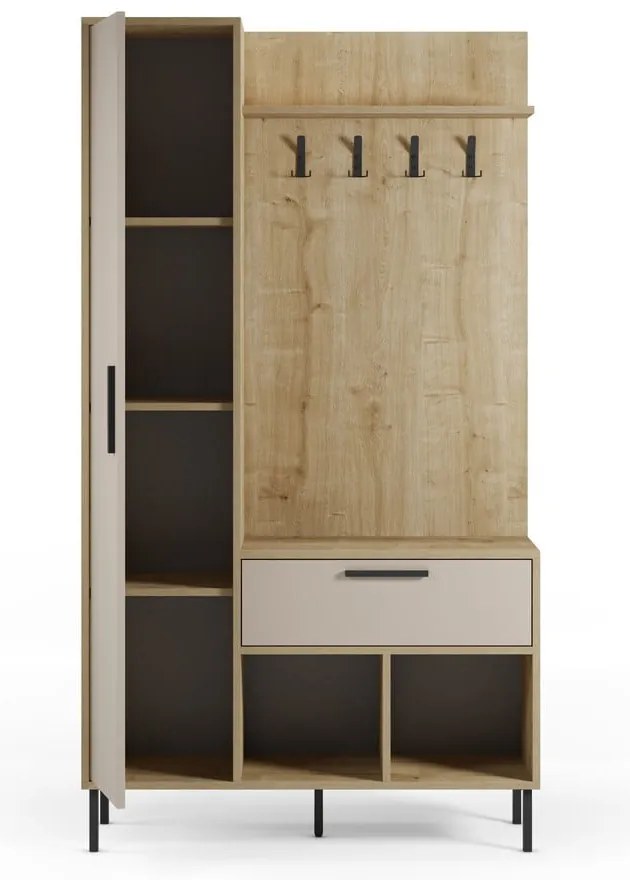 Set da ingresso effetto rovere con decoro crema-naturale 108x195x35 cm Heidy - Marckeric