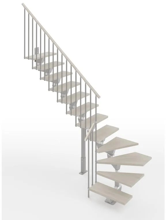 Scala a rampa ¼ di giro Vida IRIS, larghezza 60 cm, struttura in acciaio grigio argento, gradini in legno faggio, colore bianco