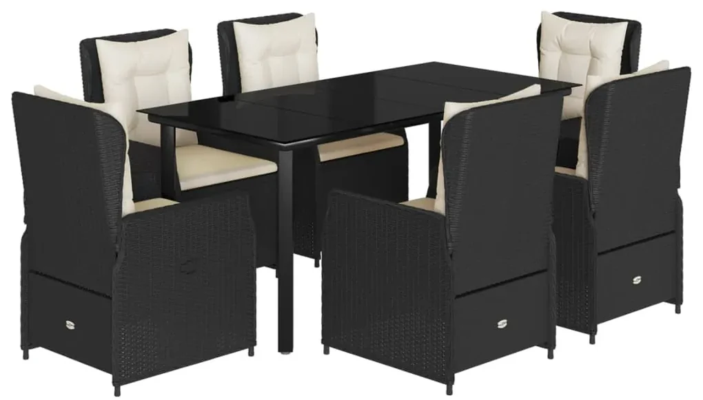 Set da pranzo da giardino 7 pz nero con cuscini in polyrattan