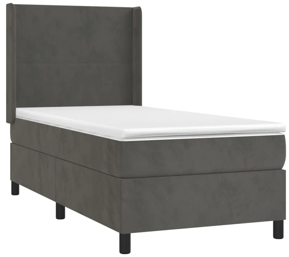 Letto a molle con materasso e led grigio scuro 90x190cm velluto