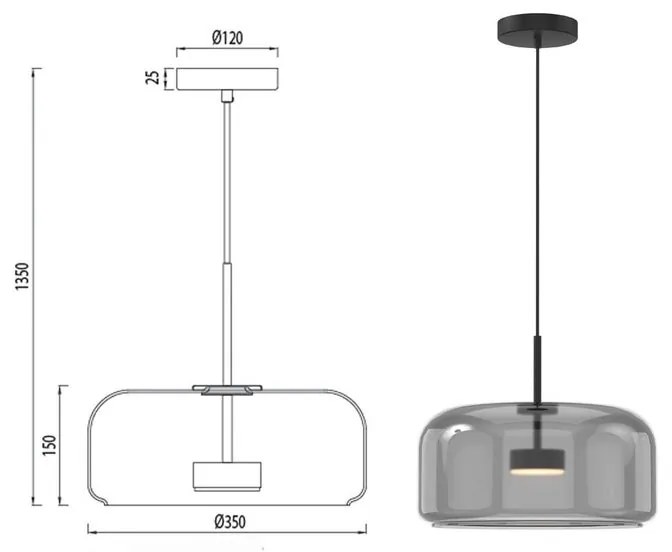 Lampadario Design Aurora nero paralume fumo GX53 Ø35cm NOVECENTO