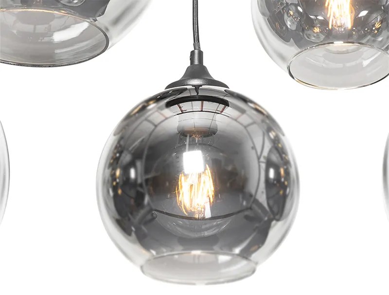 Lampadario Art Déco nero con vetro fumé 8 luci - Sandra