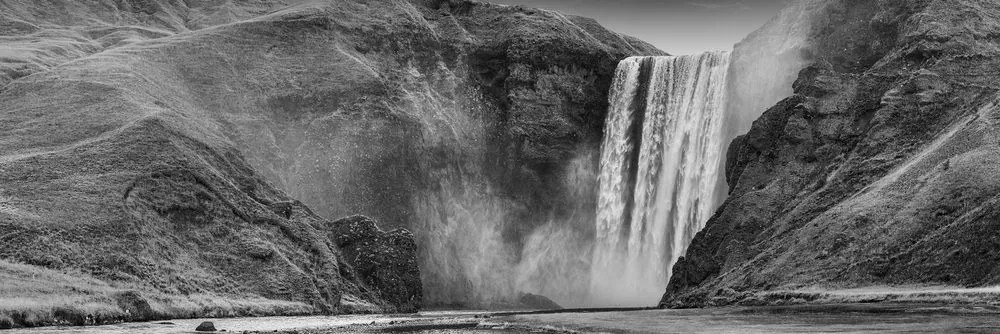 Stampa su tela – Cascata iconica in Islanda in bianco e nero