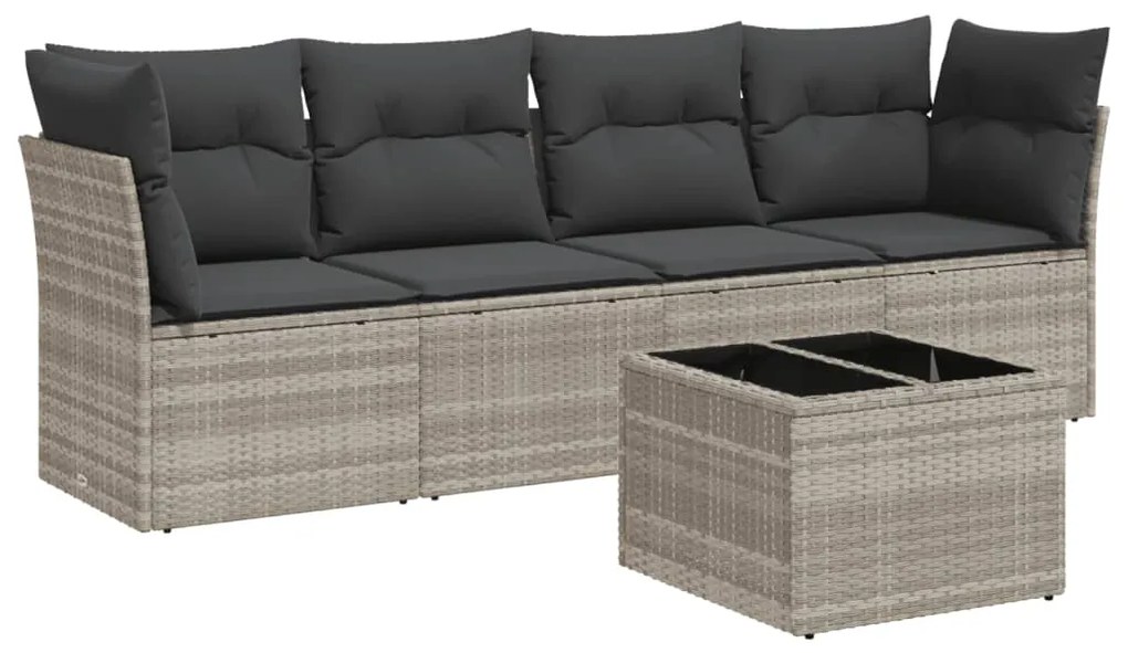 Set divano da giardino 5pz con cuscini grigio chiaro polyrattan