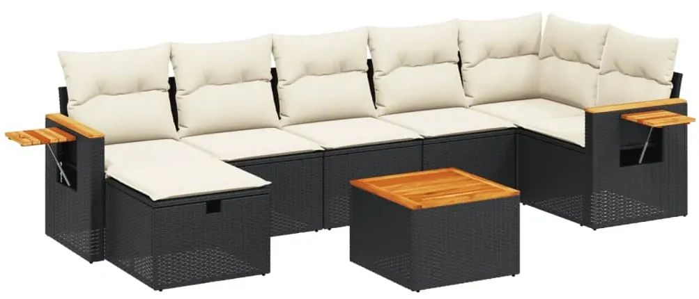 Set divani da giardino con cuscini 8 pz nero in polyrattan