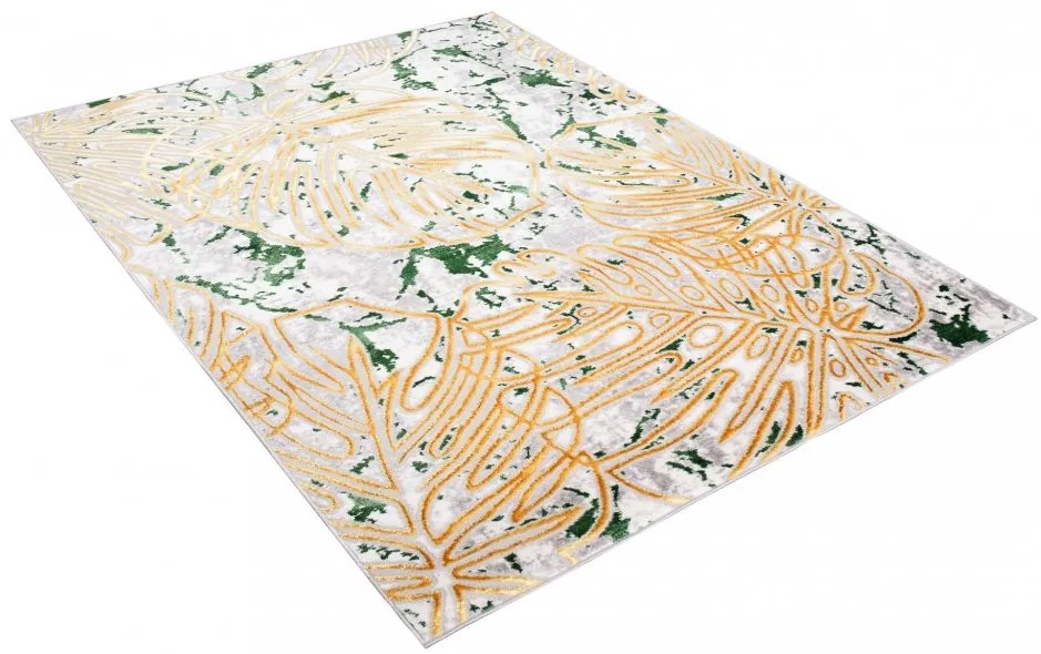 Tappeto di tendenza verde crema con motivo a foglia d'oro Larghezza: 140 cm | Lunghezza: 200 cm