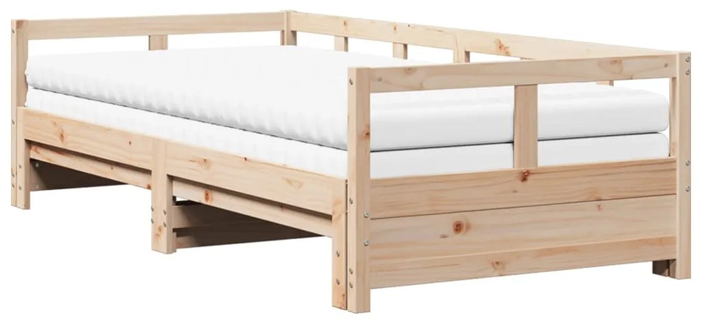 Divano letto con rotelle e materasso 80x200 cm in legno di pino