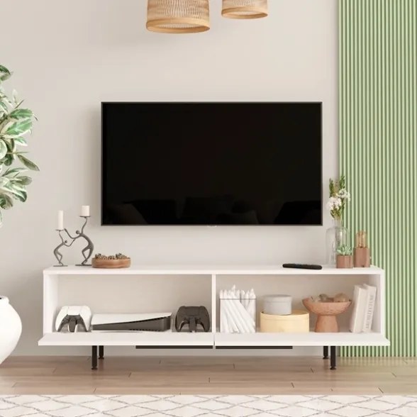 Mobile TV Con Piedini In Ferro 2 Ante Frontali 160x36x45 Ocean Bianco