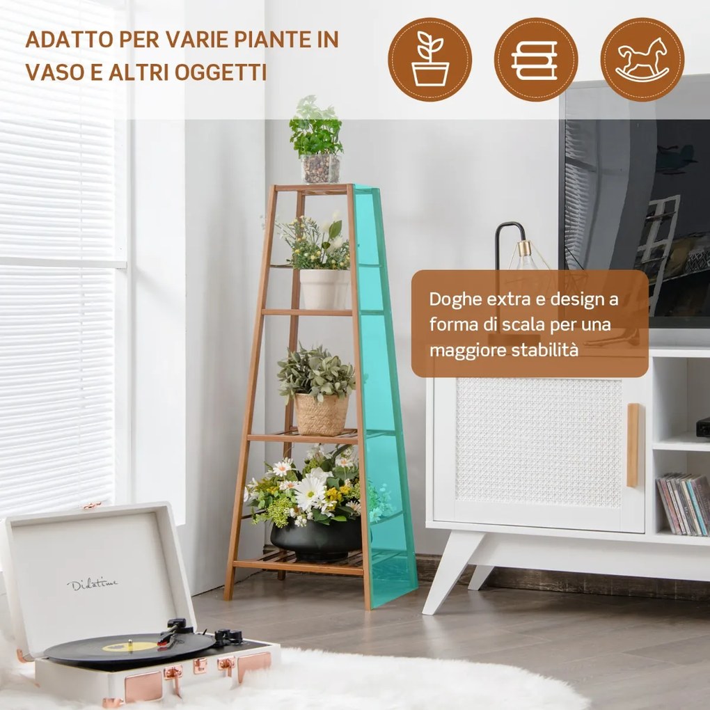 Costway Porta fiori di bambù con 4 livelli per interno ed esterno, Scaffale a scala angolare stabile per piante Marrone