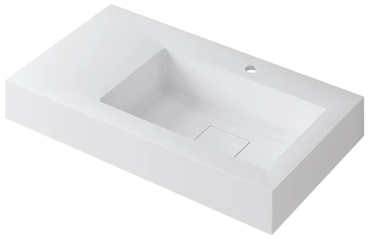 Lavabo integrale rettangolare vasca a destra L 80.5 x H 15 x P 46 cm in resina bianco opaco