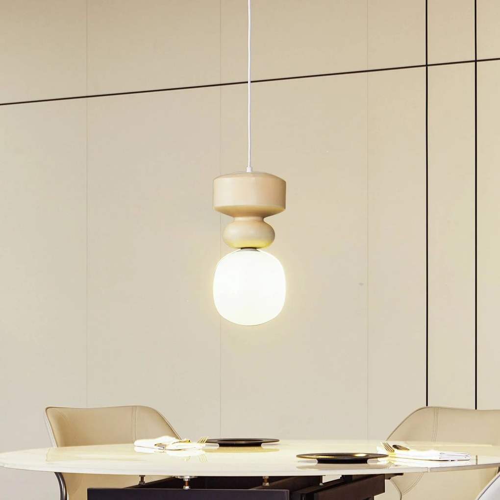 Lucande lampada a sospensione Fidelo, bianco/giallo, vetro, ceramica, 18 cm