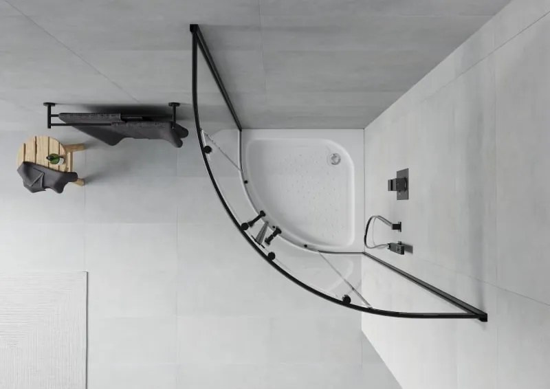 Mexen Rio cabina doccia semicircolare 70 x 70 cm, trasparente, nero + piatto doccia Rio, bianco - 863-070-070-70-00-4710