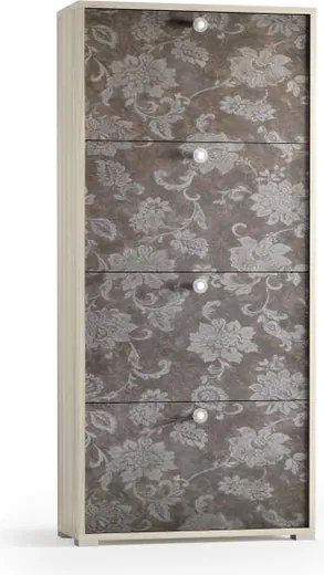 Scarpiera TERRANEO 4 ante apertura a ribalta, doppia profondità L 67 x H 112 x P 28 cm 18 paia, olmo ante fantasia fiore