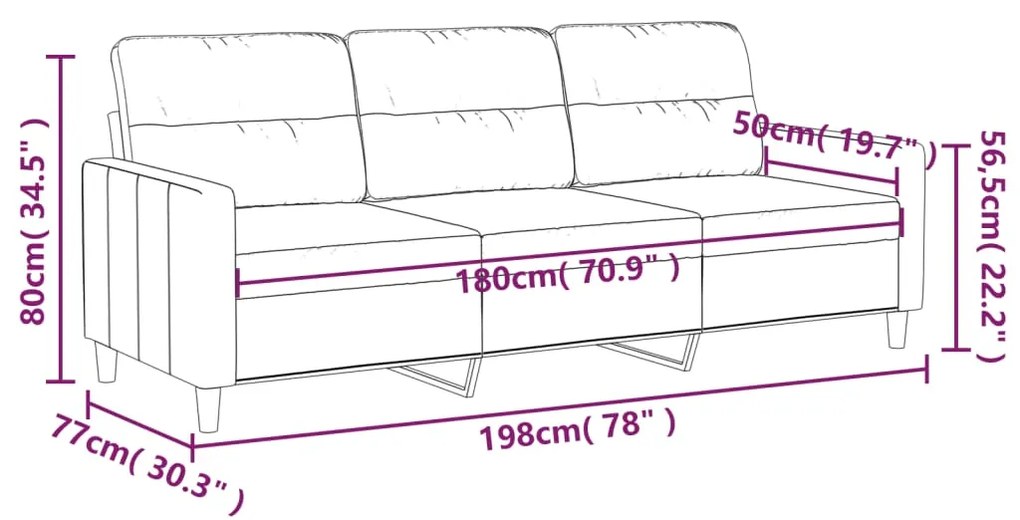 Divano a 3 Posti Grigio Chiaro 180 cm in Tessuto