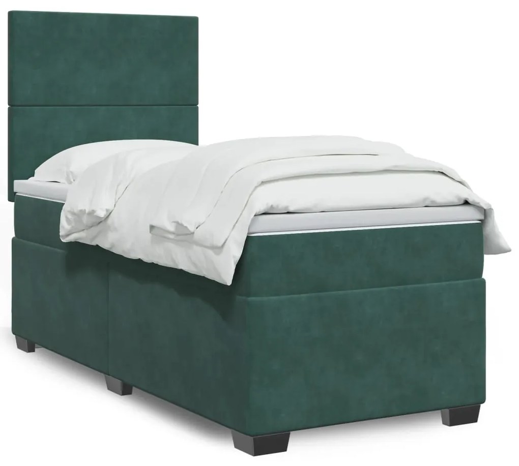 Giroletto A Molle Con Materasso Verde Scuro 90x190 Cm Velluto /