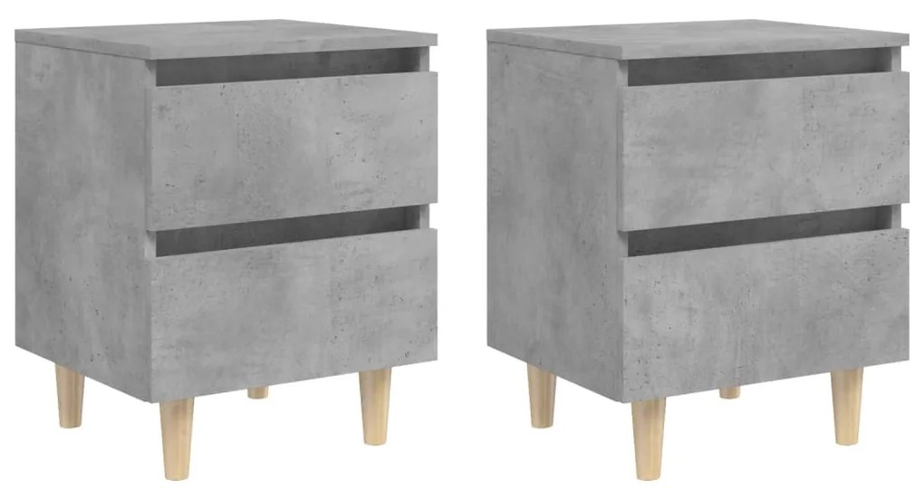 Comodini Con Gambe Pino Massello 2pz Grigio Cemento 40x35x50 Cm /
