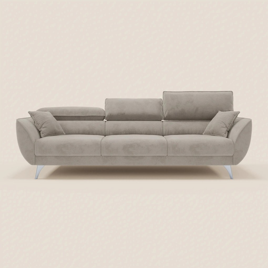 Michelangelo 4 Posti – Divano con 3 sedute estensibili e poggiatesta reclinabili in elegante tessuto vellutino smacchiabile T30