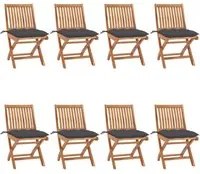 Sedie da Giardino Pieghevoli con Cuscini 8 pz Massello di Teak 3072876