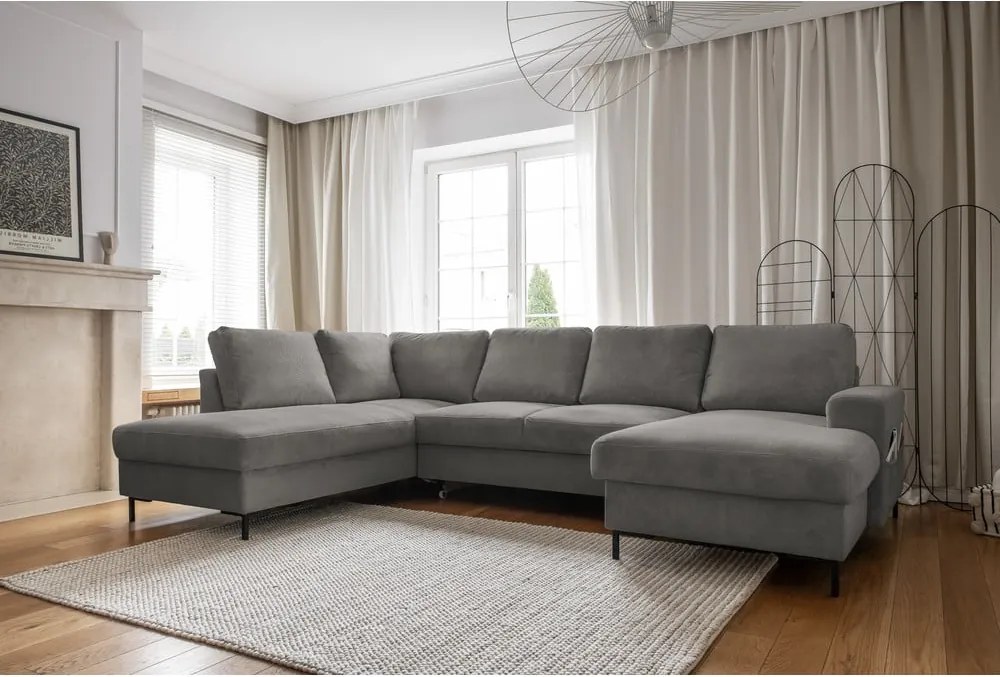 Divano letto in velluto a coste grigio (angolo sinistro) Lofty Lilly - Miuform