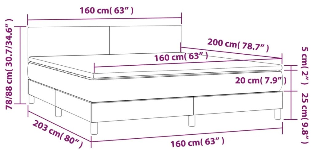 Letto a Molle con Materasso e LED Blu Scuro 160x200 cm