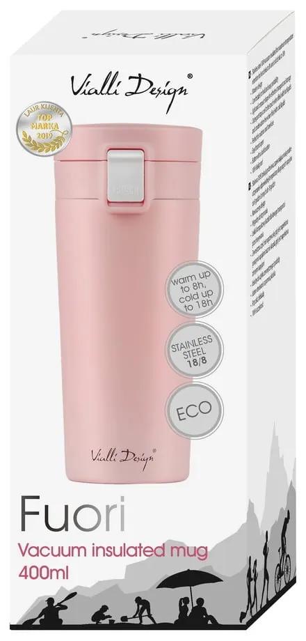 Tazza termica da viaggio rosa, 400 ml Fuori - Vialli Design