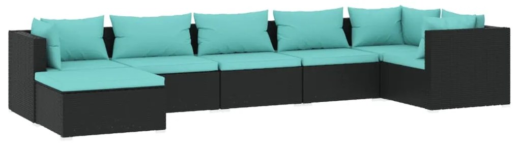 Set Divani da Giardino 7 pz con Cuscini in Polyrattan Nero